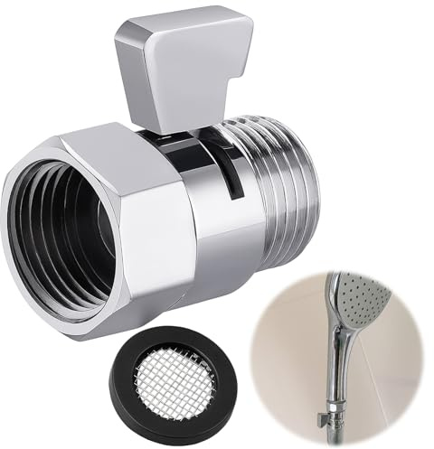 Válvula de Control de Flujo de Agua 1/2 Pulgadas, Válvula de Cierre para Ducha con Interruptor On/Off, Regulador de Presión Resistente a Fugas, Accesorio Universal para Cabezal de Ducha