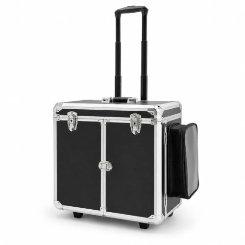 HIKUUER Fotvård resväska 46 x 29 x 42 cm verktygslåda mobil fotvård väska nageldesign resväska för fotbadbutiker, massagesalonger, skönhetssalonger, Svart+silver, modern