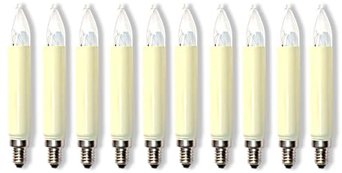 MLight 10 Stück Schaftkerzen 23V 3W E10 Normalschaftkerze Ersatzlämpchen für Weihnachtsbeleuchtung Lichterkette Schwibbogen Weihnachten