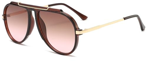 Long Keeper Occhiali da sole da pilota oversize – donna uomo retrò anni '70 oro occhiali da sole quadrati vintage Flat Top occhiali da guida UV400 protezione, Marrone Scuro Rosa Marrone