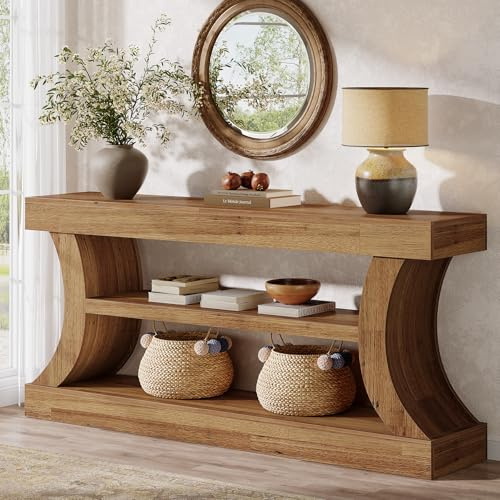 Tribesigns Consolle da ingresso da 150 cm con contenitore, console TV con design curvo per soggiorno, camera da letto (noce chiaro, 30 cm P x 160 cm L x 80 cm A)