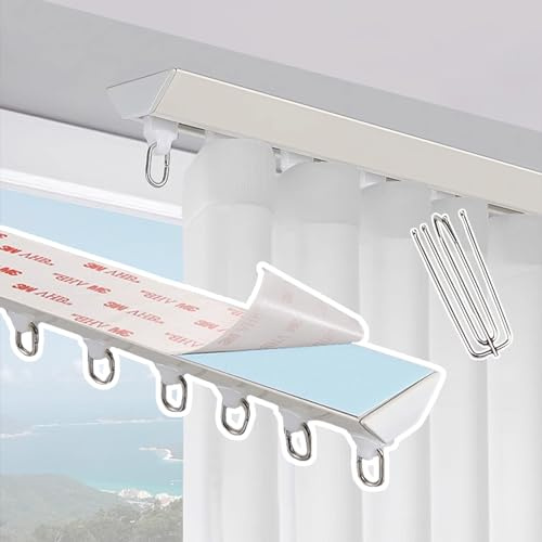 Riel autoadhesivo de aluminio – Sistema de riel de techo mudo cortable con Hoo ideal para sala de estar/ventana de bahía de 3,8 m (12,5 pies) blanco