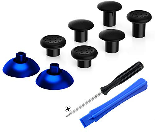 eXtremeRate ThumbsGear Joysticks Ajustable para ps4 5 Mando Joystick Ergonómico Intercambiable con Grip Convexo y Cóncavo de 3 Alturas Thumbsticks para ps4 Pro/Slim para ps5 Control-Azul Mate&Negro
