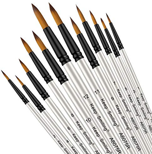 Pinsel 12-teiliges Set, Profi Feinspitze Pinselset Rundspitze Nylonhaar Künstler Acrylpinsel für Acryl Aquarell Ölgemälde (runden) (runden)