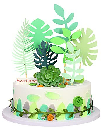 Blumomon 14Pcs Tropical Palm Leaves Cake Toppers Palm Leaf Jungle Cake Decorations for Hawaii Luau Cupcake Picks Plant Leaf Summer Tropical Theme Birthday Party Cake Decorations Supplies