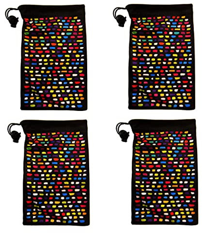 Ed Hicks 4 * 19x12cm Microfibre Drawstring Pouch for Sunglasses Case Bag & Glasses. Helping you Store, Find & Clean your Glasses Easily and in Style. Rainbow on Black - Pack of 4