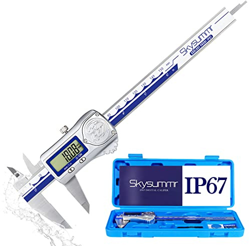 Skysummr IP67 Absolute Origin Waterproof Electronic Digital Vernier Caliper Measuring Tool Stainless Steel ,0 - 6 inch/150mm, Large LCD Screen，Extreme Accuracy