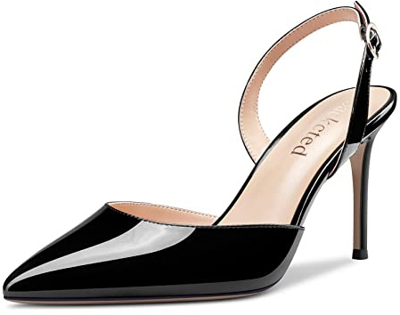 Saekcted Femmes Aiguille Haut High Talon Heel Slingback Lanières Cheville Escarpins Slip-on Clear Dress Mariage Sandales Pointu Bout 8 CM Heels Noir 38 EU