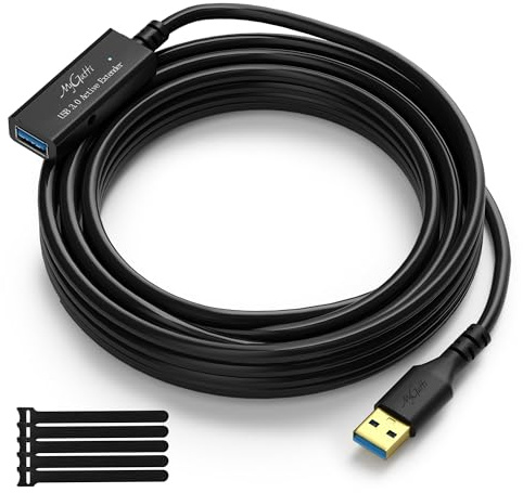 Mygatti Câble d'extension USB 3.0 mâle vers femelle actif de 7.5 mètres,avec 1 amplificateurs de signal,compatible avec ordinateurs portables,disques durs,VR,avec 5 attaches de câble