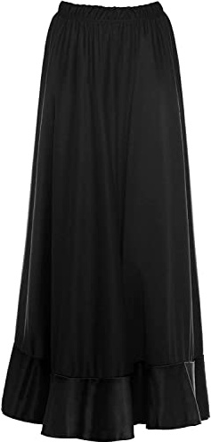 Falda Flamenca Niña Partilandia, Falda Ensayo Larga Volante Simple/Doble para Niña, Fiesta, Baile, Danza, Clase, Negro Volante Simple (12 años, Negro)