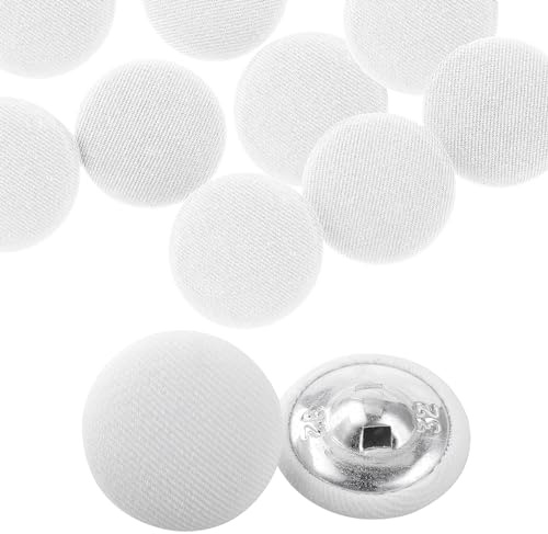 10 Stück 20 mm Knöpfe Weiß mit Stoffüberzug, Runder Metallschaft, Nähknöpfe für Anzüge, Kleider, Blusen, Vintage Stoffknöpfe für DIY Projekte (Weiß)