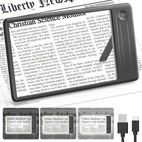 MoKo Lente d'Ingrandimento con Luce, 5X Lente Ingrandimento con Manico e Supporto, Lente per Lettura Lavoro Apprendimento Sculture, Lenti di Ingrandimento per Anziani Ipovedenti, Nero/Trasparente