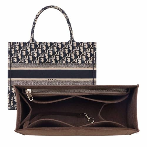 LOUKAYCCI Geldbörsen-Einsatz-Organizer für Mini-Dior-Bücher, Tragetasche, Premium-Filz-Einsatz, mehrere Taschen, Braun, Größe S, KS12-Brown-S