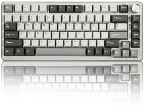 YUNZII B75 PRO Tastiera Meccanica Senza Fili, 75% Gaming Custom Keyboard Gasket Mount Hot Swap Con Manopola, Pre-lubrificato Switch RGB, BT/Tipo-C/2.4G (Gray, Cocoa Cream V2 Switch)