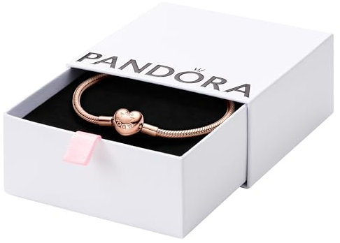 PANDORA Moments Schlangen-Gliederarmband mit Herz-Verschluss aus Sterling Silber mit rosévergoldete Metalllegierung, Kompatibel Moments, Größe:17, 583050C00-17