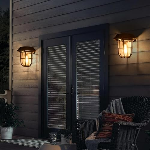 2 Confezione Solare Lampada da Esterno a Parete con Sensore di Movimento, Luci da Esterno a Parete, Lampione Solare da Giardino Vintage da Appendere All'esterno, per Portico, Cortile