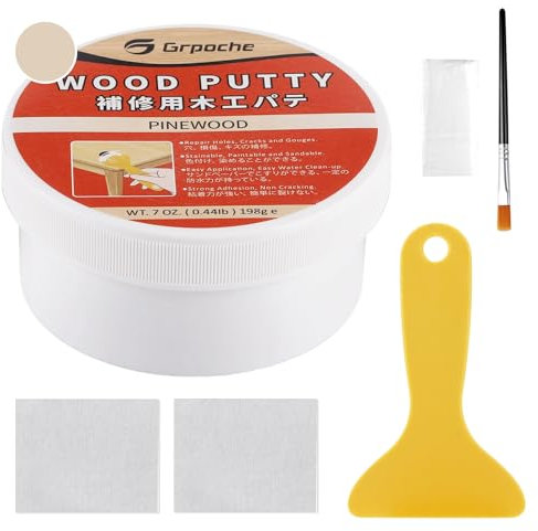 Masilla para Madera 198G, Compuesto de Relleno para Reparar DañOs en La Madera, Masilla Para Paneles de Puertas de Madera, Restauración De Pisos de Gabinetes de Mesa(Pino)