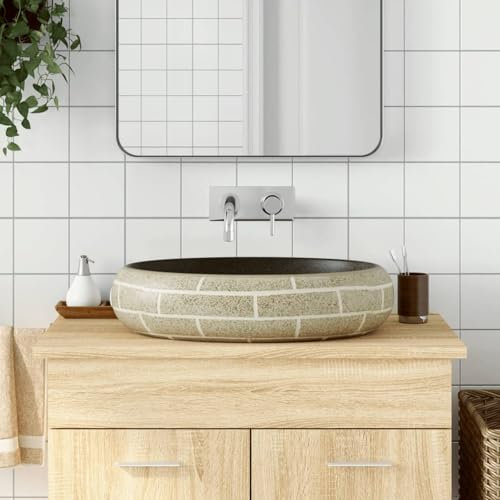 LAPOOH 155090 Multi-coloured Oval Countertop Washbasin, 59 x 40 x 15 cm, Ceramic, Countertop Washbasin, Bathroom Sink