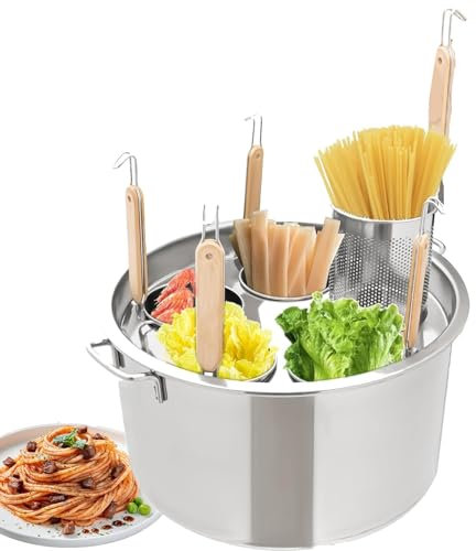 Kindevieft Set Inserto Cuocipasta 4/5 Fori, Cestello Scolapasta con Supporto per Pentola per Pasta, Pentola per Pasta in Acciaio Inox con Coperchio per Cucina di Casa Ristorante Cucina,4Holes