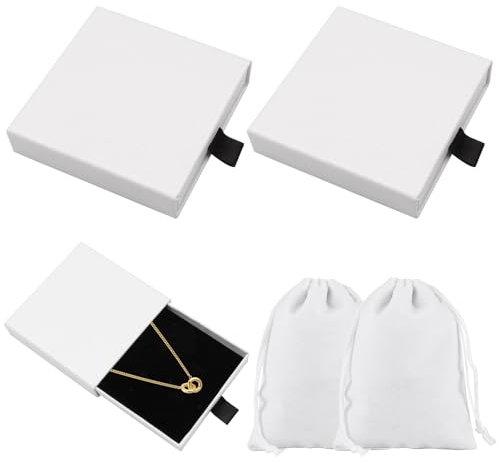 2 Pcs Jewelry Gift Boxes, Kraft Jewelry Gift Box Bracelet Necklace Earring Gift Boxes with 2 Velvet Bags, Square Gift Organizer Box for Valentine's Day Birthday Christmas Jewellery Gift Wrapping, Pink