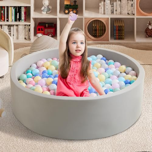 Zedachica Bällebad Baby 90Cmx30Cm Schaumstoff Rund Bällebad Kinder Baby ab 1 Jahr für Innen und Außenbereich Mädchen und Jungen, (Grau, Ohne Bälle)