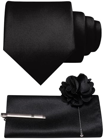 JEMYGINS 3.15 Black Tie and Pocket Square with Tie Clip Lapel Pin Set Mens Necktie for Business and Wedding(31)