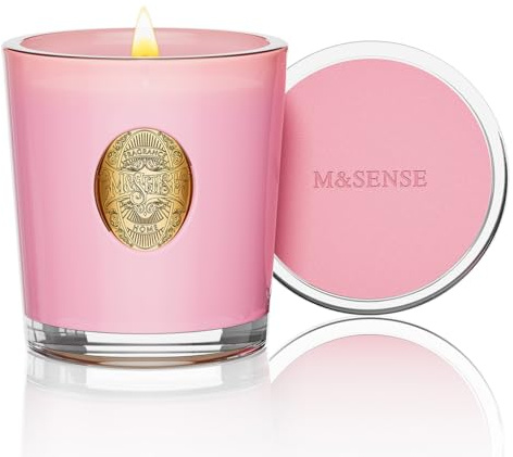M&SENSE Bougie Parfumée en Pot Pivoine, Bougie de Soja Naturelle Non Toxique,290g 10.2 oz,55 Heures de Combustion,Cadeau Parfait Pour Femme,Bougies Décoratives Colorées