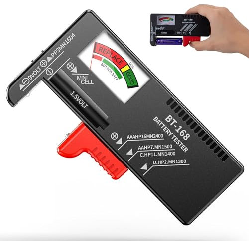 Comprobador de Pilas,Probador de la Batería,Probador Universal de Batería para pilas AA AAA C D 9V 1.5V y Célula del Botón (Negro)