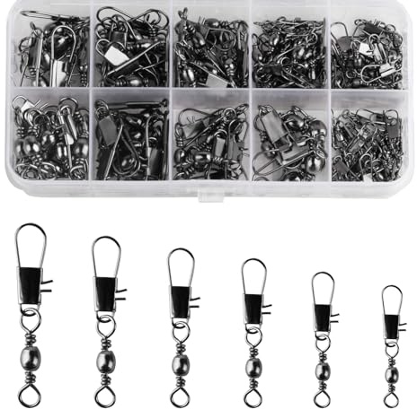 HexinYigjly 120 Pcs Sea Fishing Swivels and Clips, Rolling Safety Snap Swivels Fishing Tackles, High StrengthFishing Snap Swivelss, Quick Change Swivelss Hooks to Line Connectors(2# 4# 6# 8# 10# 12#)
