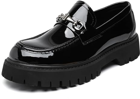 sekiueo Mocasines De Plataforma Hombre Zapatos De Vestir De Cuero con Punta Redonda Zapatos De Trabajo Formales Y Modernos para Negocios,Black b,38 EU