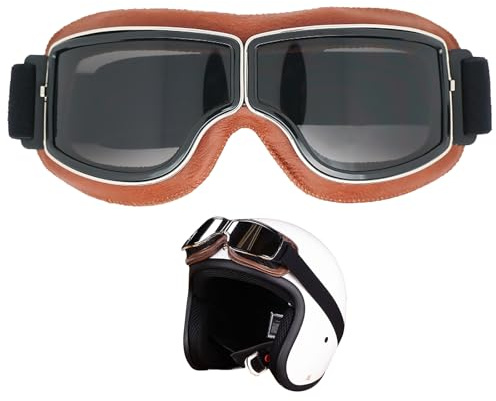 Omnikryp Lunette Moto Cross, Lunettes de Protection, Style Vintage, Soleil Anti UV Anti Buée Anti Poussière, pour Sports de Plein Air et Motocross (Marron)