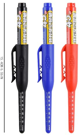 Lot de 3 marqueurs de trou à pointe longue – Marqueurs de trou imperméables, marqueurs colorés secs de 15,4 cm, stylos à portée polyvalente | Stylo à encre de charpentier, stylos permanents à séchage