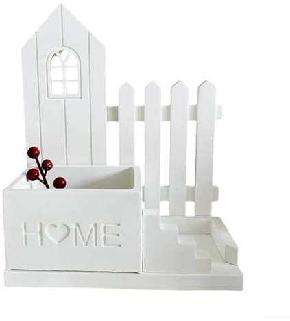 BlesConi Vaso da fiori in silicone a forma di casa per decorazione da giardino, portapenne e conservazione, portacandele fai da te o piante grasse, bianco