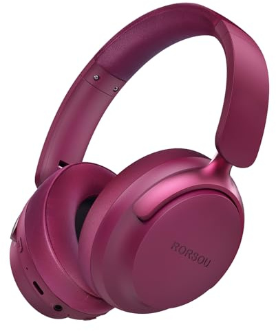 RORSOU B8 Casque Bluetooth Supra-auriculaire, 6 Modes de Musique EQ et 50 Heures de Lecture, Basses Profondes, Casque sans Fil avec Micro, Casque stéréo HiFi léger et Pliable pour Rouge