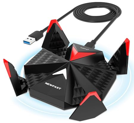 NEWFAST 6500Mbps Chiavetta WiFi per PC Fisso, USB WiFi 7 Tri-Band 2,4/5/6GHz Antenna WiFi USB con 4 * 5dBi Antenne, 4096-QAM, WPA3, Supporta Windows 11/10