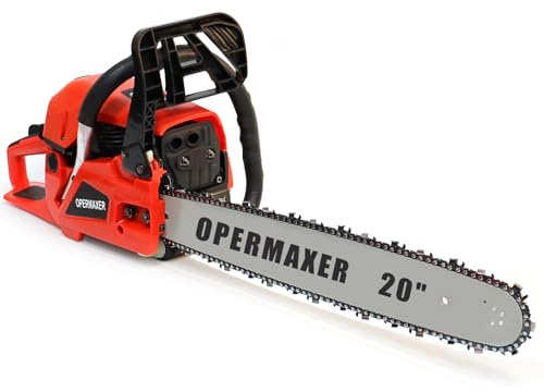 OPERMAXER 58CC 20 Inch 2-Cycle Gas Chainsaw, 12500r/min 3.8 HP Gas Power Chainsaws Handheld Cordless Petrol Chain Saw, Protective Design for Wood Cutting Garden Farm Home Use(Red)