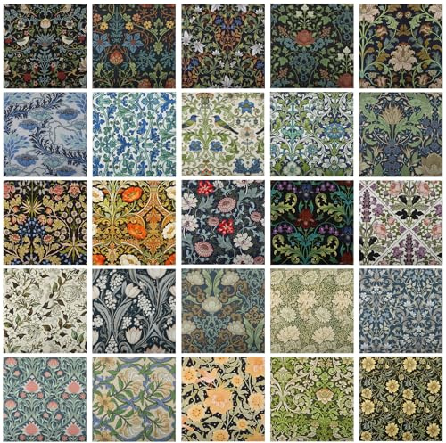 25 Pcs Cotton Fabric Bundles 5 Inch Vintage Pre Cut Quilting Fabric Squares | Soft Natural Material for Sewing, DIY Crafts, Patchwork, Home Decor, Patchwork (Vintage Florals)