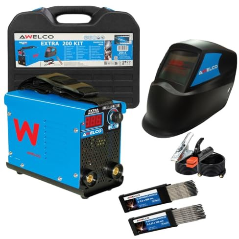 AWELCO - Kit Saldatrice 200A Inverter MMA IGBT + Maschera di saldatura + 65 elettrodi Rutile: Ø2,5 x 300 / Ø3,25 x 300 mm