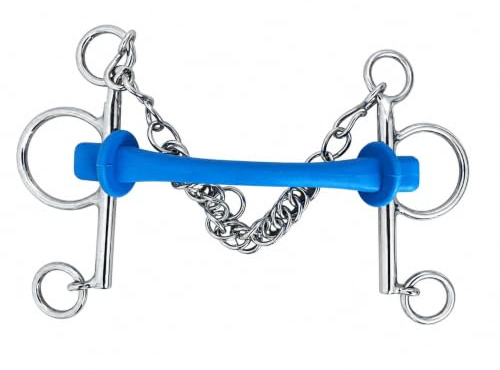 Huxlay Bros Blue Silicone Rubber Mullen Mouth Pelham Bit with Short Shanks, for Horses (5.0 inch)