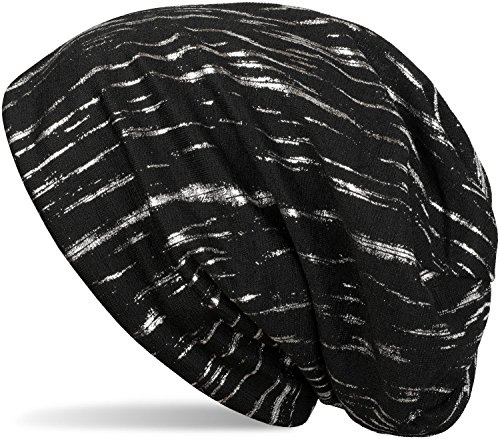 styleBREAKER Unisex Beanie Mütze Metallic Streifen bis 58cm, Schwarz