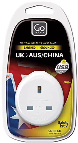 Go Travel Earthed UK-AUS Australian Compact China Adaptor including USB (Adapter Ref 627)