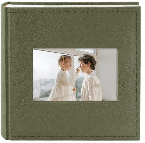 Golden State Art, Suede Leather Photo Album Hold 200 4x6 Photos with Memo Writing Space,Great for Wedding Family(DIY Cover,Color:Grass Green)
