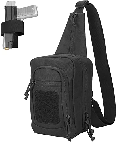 ProCase Bolsa táctica bandolera para pistola, mochila compacta de pecho y hombro para porte oculto, uso diario EDC, compatible con armas de mano, para exteriores y campo de tiro - Negro