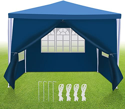 Sonnewelt Pabellón 3x3 m Carpa Impermeable Lona de PE Festival Resistente a UV Jardín 100g/m² Cerveza 4 Lados Azul