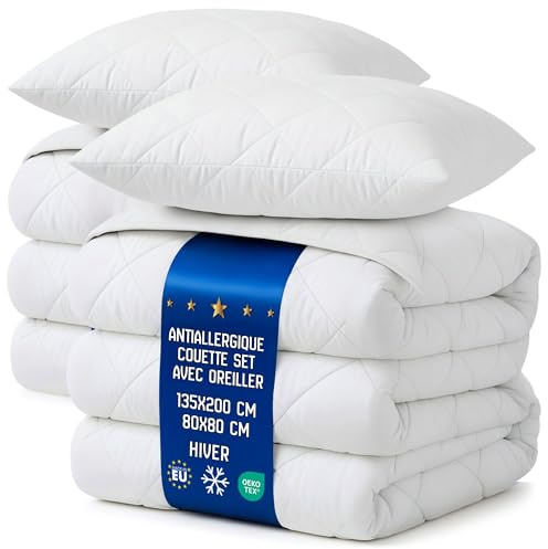 Bettdecken Set 2 Stück 135x200 Winterbettdecken mit 2 Kissen 80x80 – Weiche warme Steppbettdecken für Allergiker, kuschelige Decken mit Füllung, Oeko-Tex Zertifiziert, waschbar
