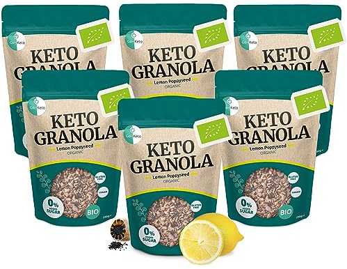 Go-Keto BIO Keto Granola Lemon Poppyseed 6x 290g - Low Carb Keto Muesli per una deliziosa colazione keto, con scaglie di cocco, noci, frutta, semi di girasole e semi di zucca, vegan, senza glutine