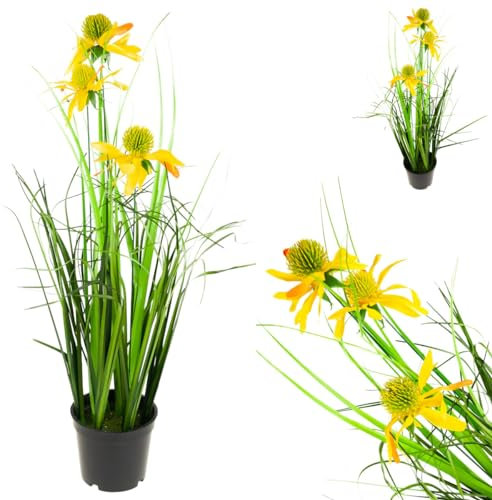 Martom Künstliches Rudbeckia-Gras - Dekorative 50cm Topfpflanze Kunstrasen im Topf, Kunstpflanze, Ziergras, grünes Dekogras, Grasbüschel,