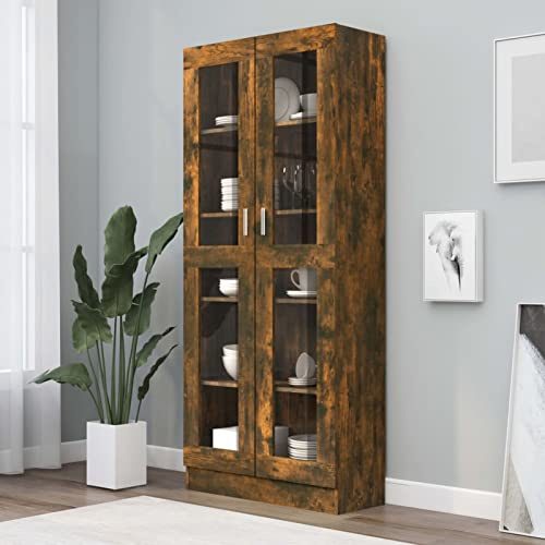 Festnight Mobile Vetrina, Vetrinette Espositive, Vetrina Espositiva, Vetrina Soggiorno, Vetrinetta Espositiva, Vetrinetta Soggiorno, Rovere Fumo 82,5x30,5x185,5 cm Legno Multistrato