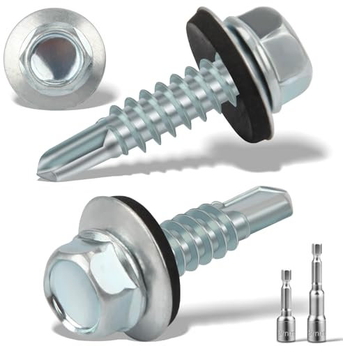 120 Pezzi Viti Autofilettanti per Metallo 4,8 x 19 mm Autoperforanti Cappellotti per Lamiere Grecate Esagonali con Rondella di Tenuta Zincata in Acciaio + 2 Punte Esagonali M8 (Argento)