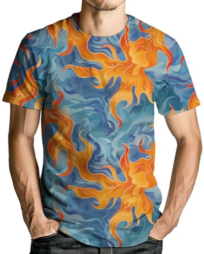 RASBCTK Psykedelisk batikskjorta för män kvinnor grafiska t-shirts unisex 3D-tryckta kortärmad nyhet toppar T-shirts, BLÅ, XL